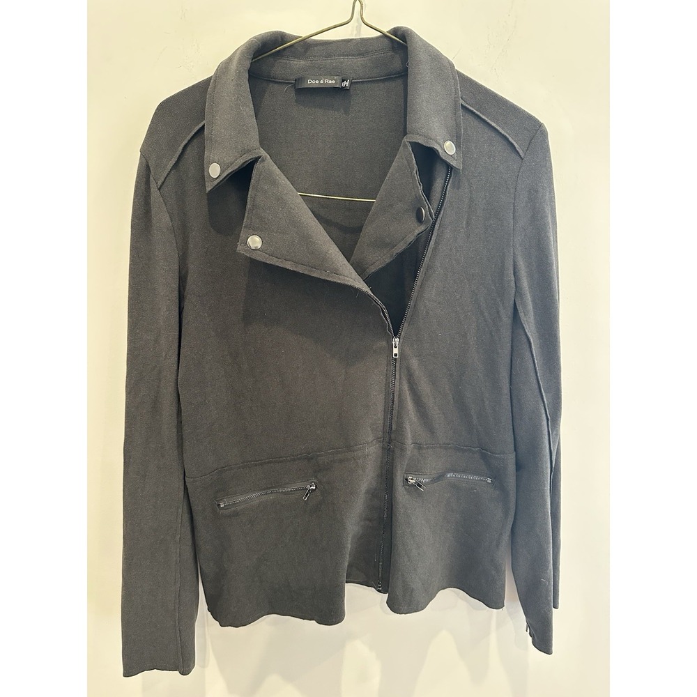 Doe & Rae Faded Black Denim Moto Jacket Asymmetrical Zip Womens Medium